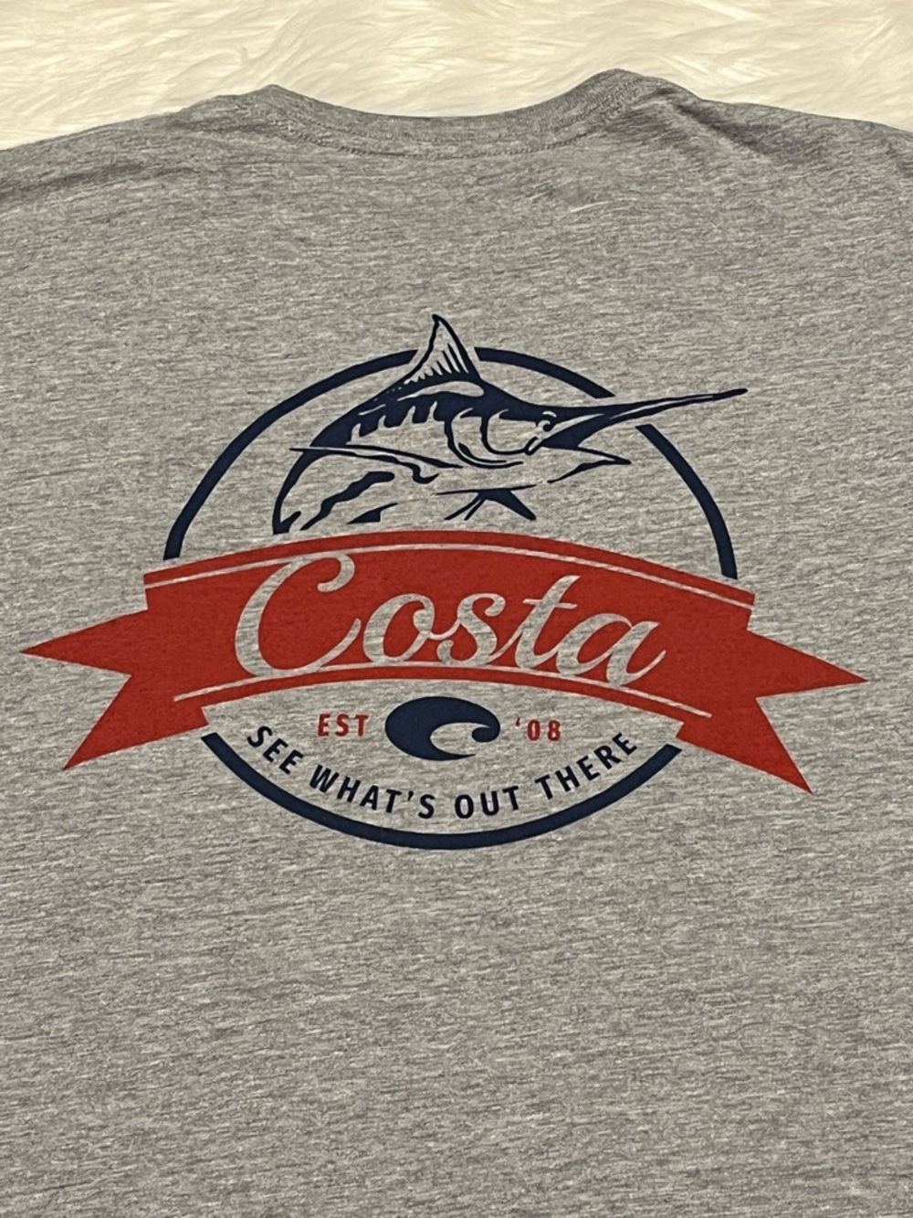 Costa Graphic T-Shirt Men’s 2XL XXL Short Sleeve Gray Fish